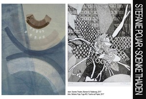 links: Stefanie Pojar, Fuga #53, Tusche auf Papier, 2017 - rechts: Soenke Thaden, Blumen III, Radierung, 2017