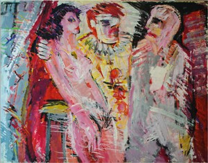 „Im Kabarett“, 1985, Gouache, farbige Ölkreide/Papier, 75 x 100 cm